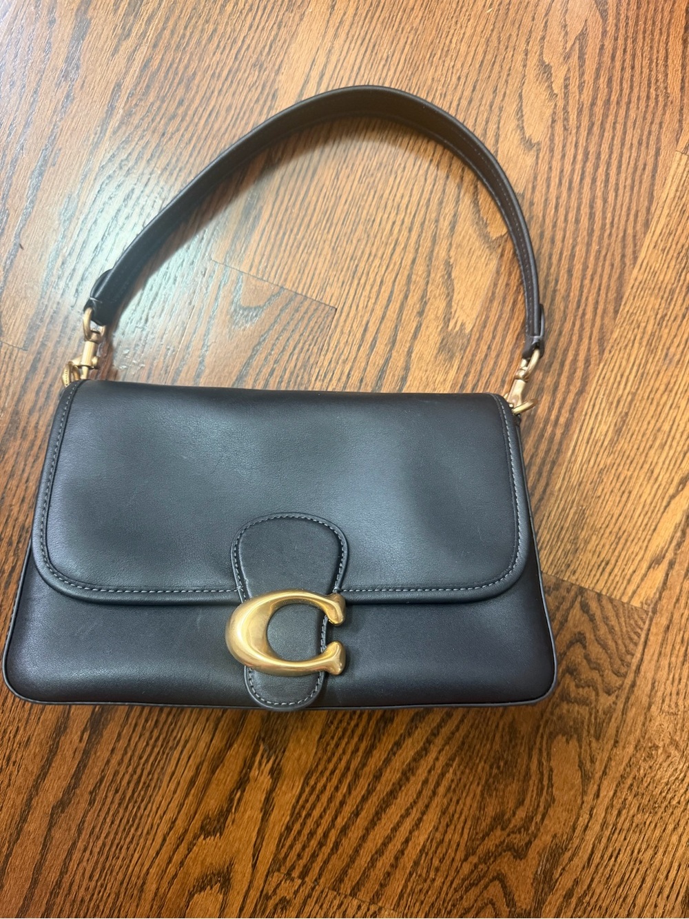 Coach Black Leather Shoulder Bag with Gold 'C' Accent